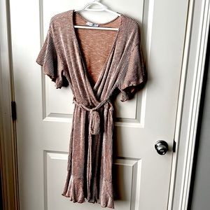 Flutter short sleeve brown and white striped dress